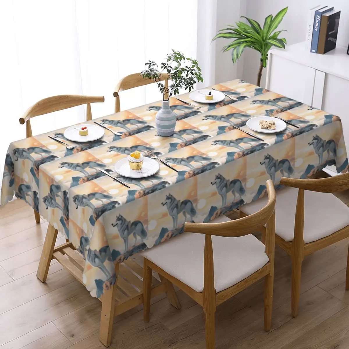 Siberian Husky In The Mountains Tablecloth Restaurant Kitchen Rectangular Tablecloth Tablecloth Outdoor Dining Table Cover