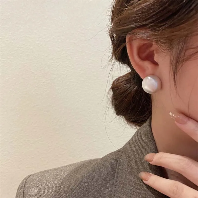 Frosted Gold Color Brushed Half Metal Big Ball Round Earrings for Women Retro Unique Creative Versatile Accessories brincos