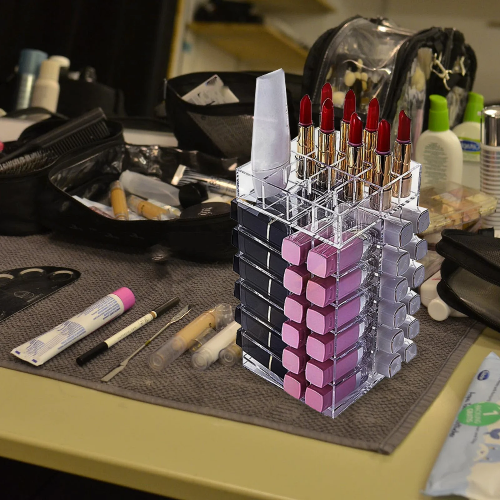 1 Stuks 64-Gat Acryl Lippenstift Houder Eenvoudige Elegante Draaibare Stand Voor Kaptafel Acryl Lippenstift Rack Lipgloss houder