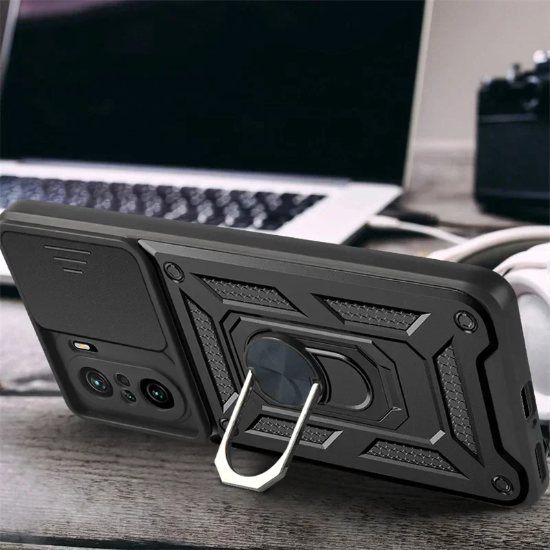 

For Xiaomi Poco F3 5G Case Slide Camera Protect Phone Case for Poxo Poko Little F3 F 3 PocoF3 Shockproof Armor Ring Holder Cover
