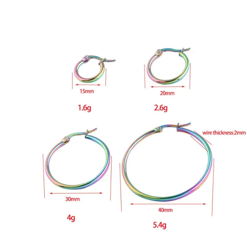 2pcs Stainless Steel Simple Classic Round Circle Hoop Earrings For Women Men, Punk Smooth Big Or Small Huggie Earring Pendientes image 4