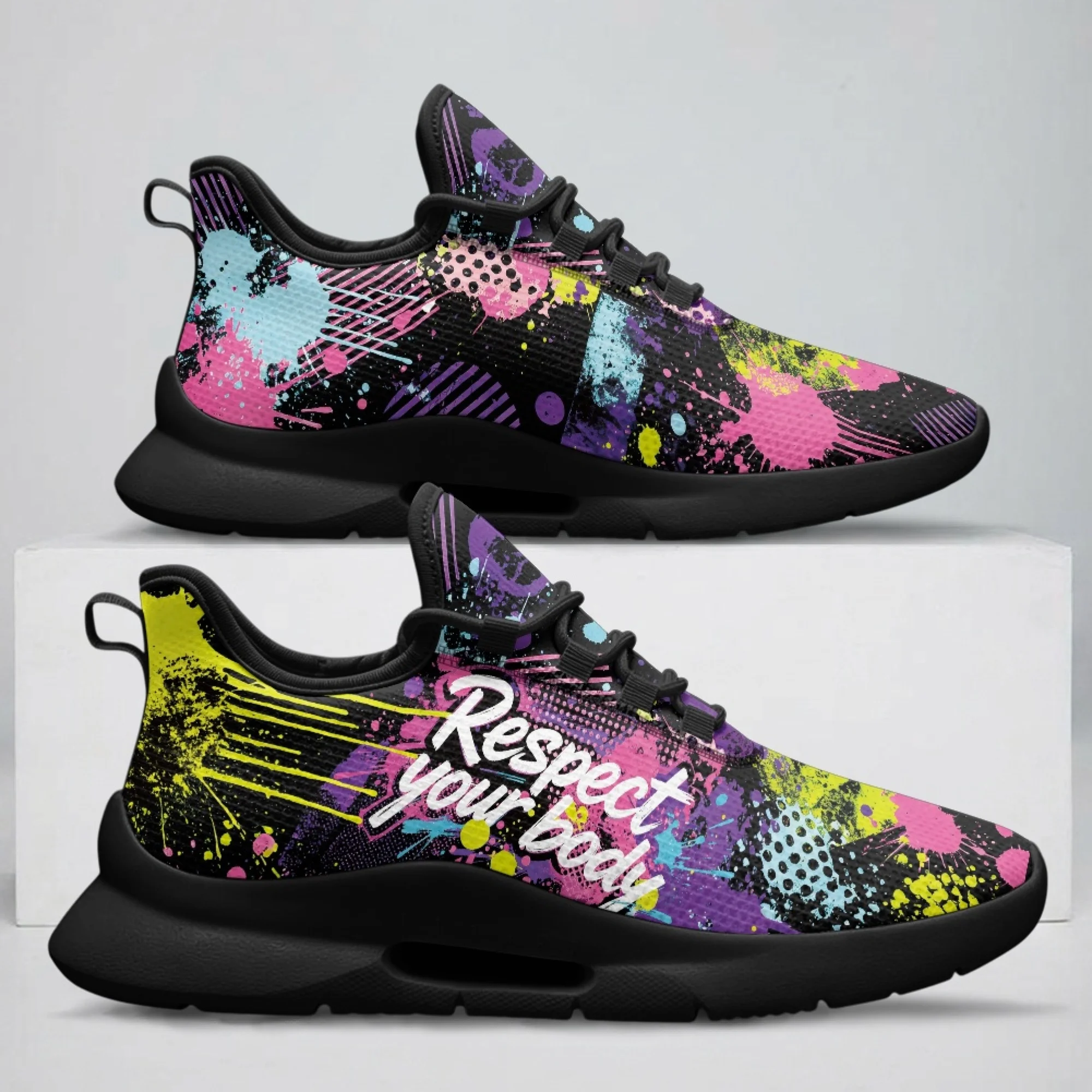 

XIXIRIMIDO Graffiti Lace-up Casual Shoes Mens Sneakers Comfortable Mesh Breathable Walking Shoes Women's Fashion Sneakers 35-48