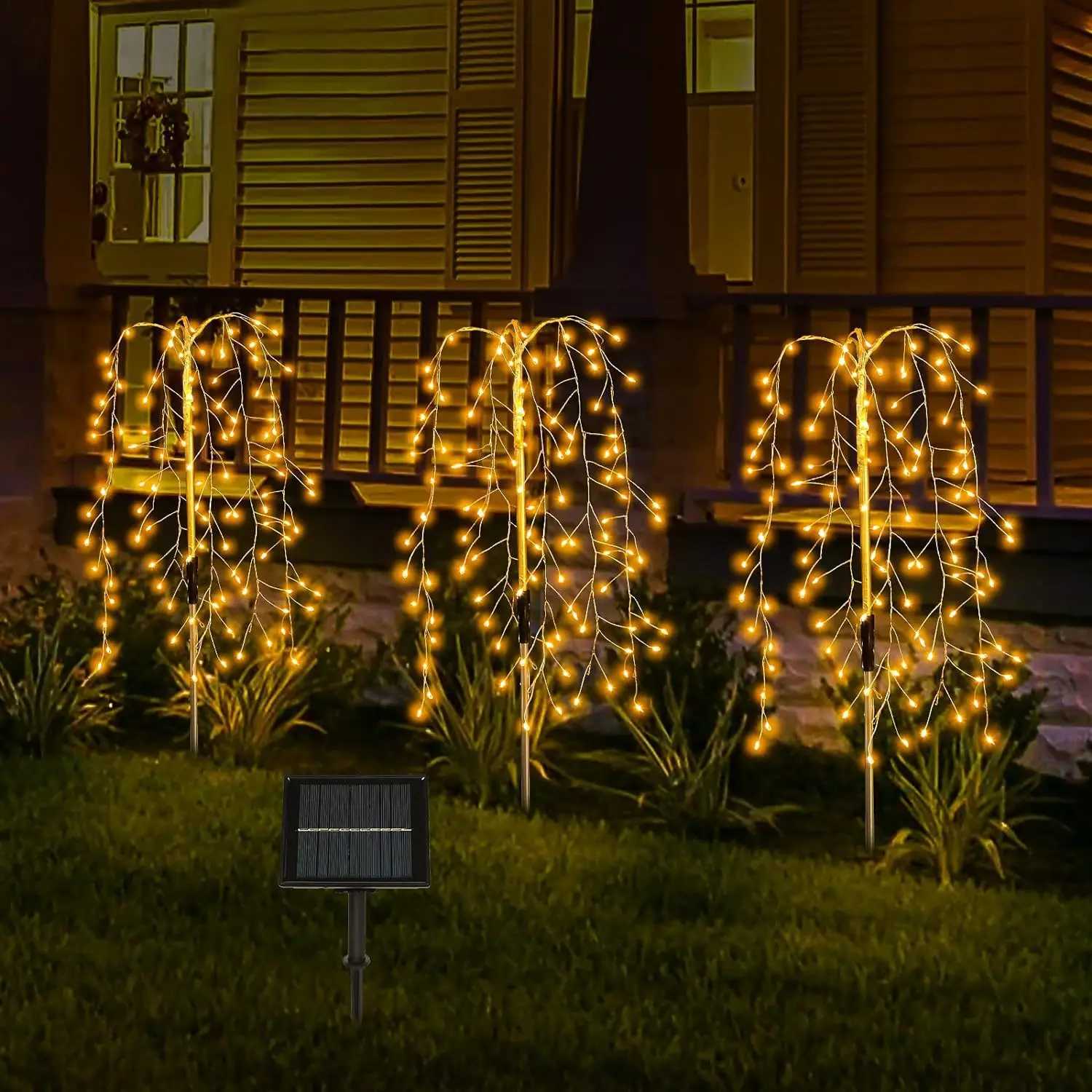 

Festive Solar Copper Wire LED String Lights with Ground Stakes for Waterproof Courtyard Lawn Christmas New Year Decoration