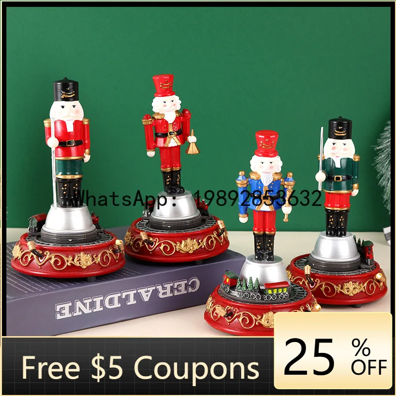 

Z4 Christmas Glowing Music Resin Ornament Walnut Soldier Train House Christmas Ornament