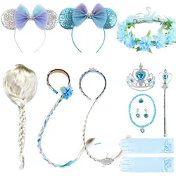 Perruque reine des neiges 2 pour filles, accessoires princesse Elsa Anna, gants, collier, boucles d'oreilles, fournitures de fête, Cosplay pour enfants