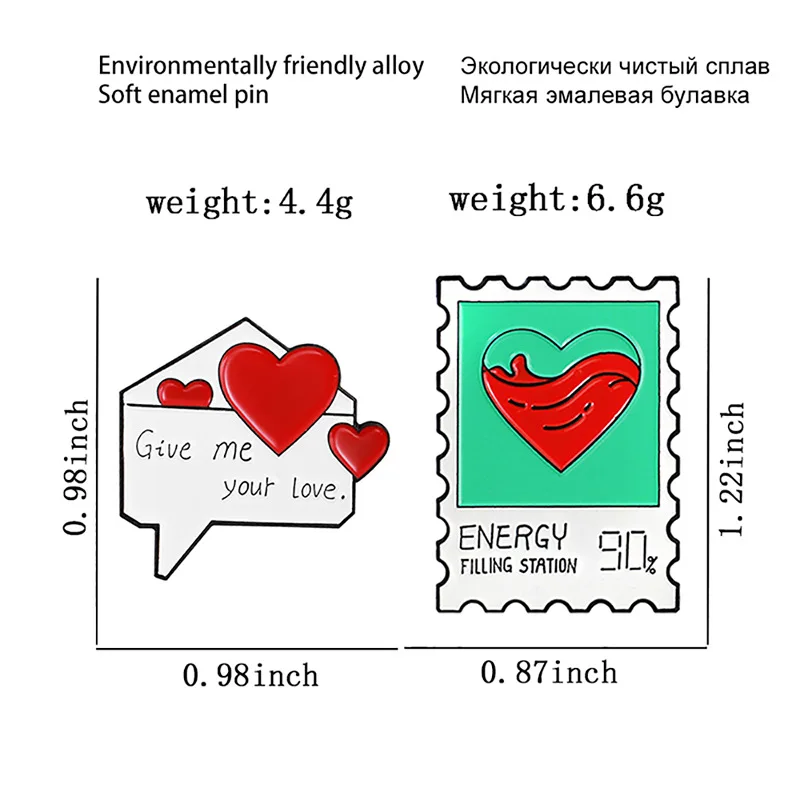 Эмалированные булавки Red Hearts Give me your love ENERGY Броши Нагрудные значки для влюбленных Женские ювелирные изделия Подарок Оптовая продажа Штамп с любовным письмом
