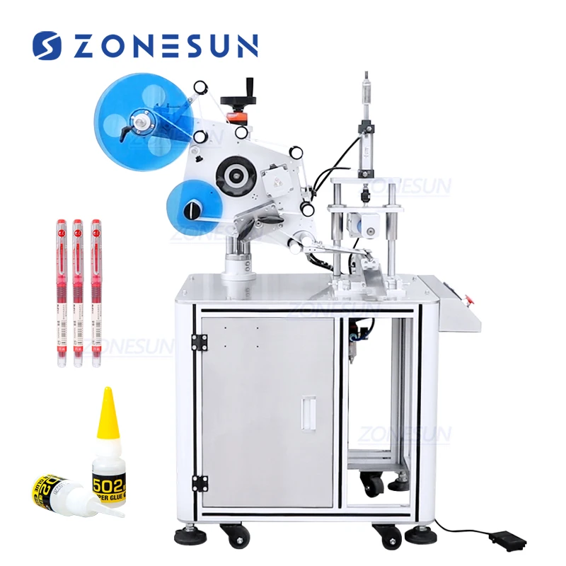 ZONESUN ZS-TB801D Automatic Sticker Labels Water Round Bottle Labeling Machine For Vial Plastic Bottle Label Applicator