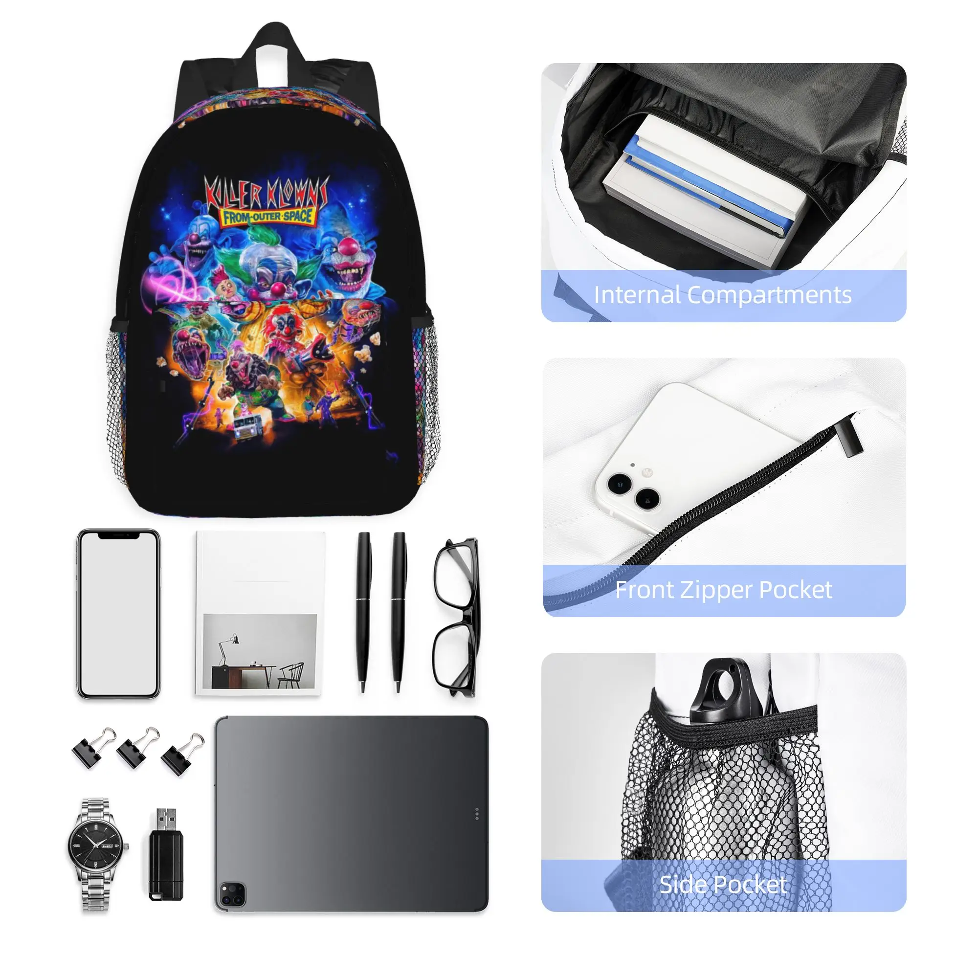 Killer Klowns From Outer Space Funny Horror Movie Backpack Hot Sale Daypack BookBag Shoulder Bags for Men Women School Bag