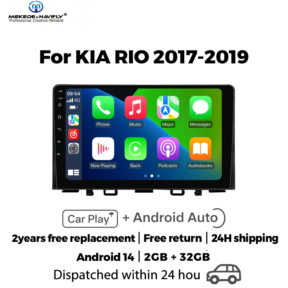 

Интеллектуальная аудиосистема MEKEDE&NAVIFLY Android 14 для KIA RIO 2017-2019, автомагнитола 1 Din с Carplay, GPS-навигацией и стереосистемой