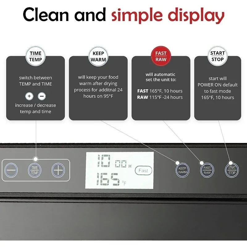 Food Dehydrator Machine Digital Adjustable Timer Temperature Control Keep Warm Function Dryer Jerky Herb Meat Beef