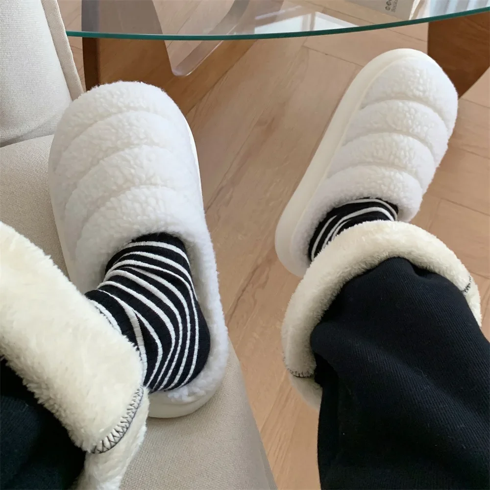 

Couple Cotton Shoes Comfortable Plush Warm Fluffy Cotton Slippers Women's Autumn and Winter Simple Indoor Men's Soft-soled Shoes