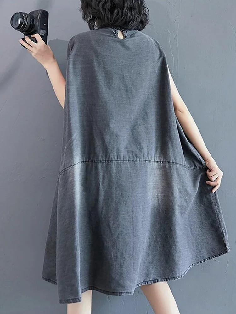 Amax luluE 2026 Summer Womens Fashion Sleeveless Loose Denim Mini Dresses Ladies Luxury Casual Vintage Oversized Cotton Vestidos