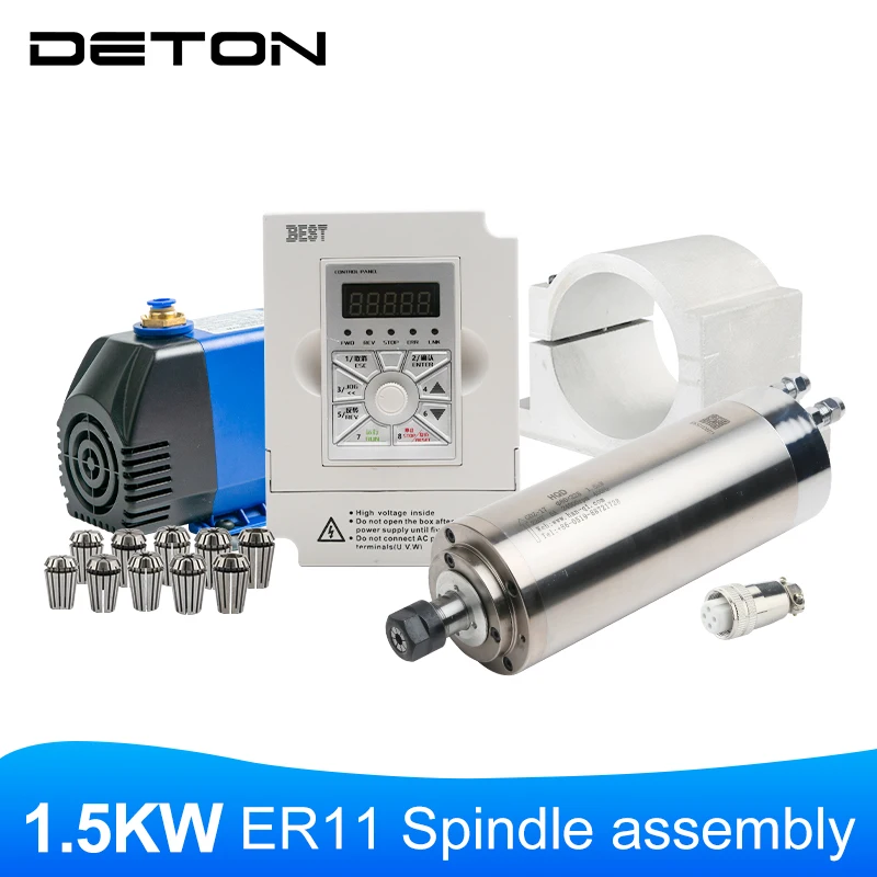 

The GDZ-17 1.5KW ER11 water-cooled spindle set with 4 bearings is suitable for woodworking engraving and milling machines