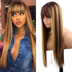Blonde Highlight Wigs for Women Full Machine Wig with Bangs 100% Human Hair  Wig for Daily Party Use Machine Made