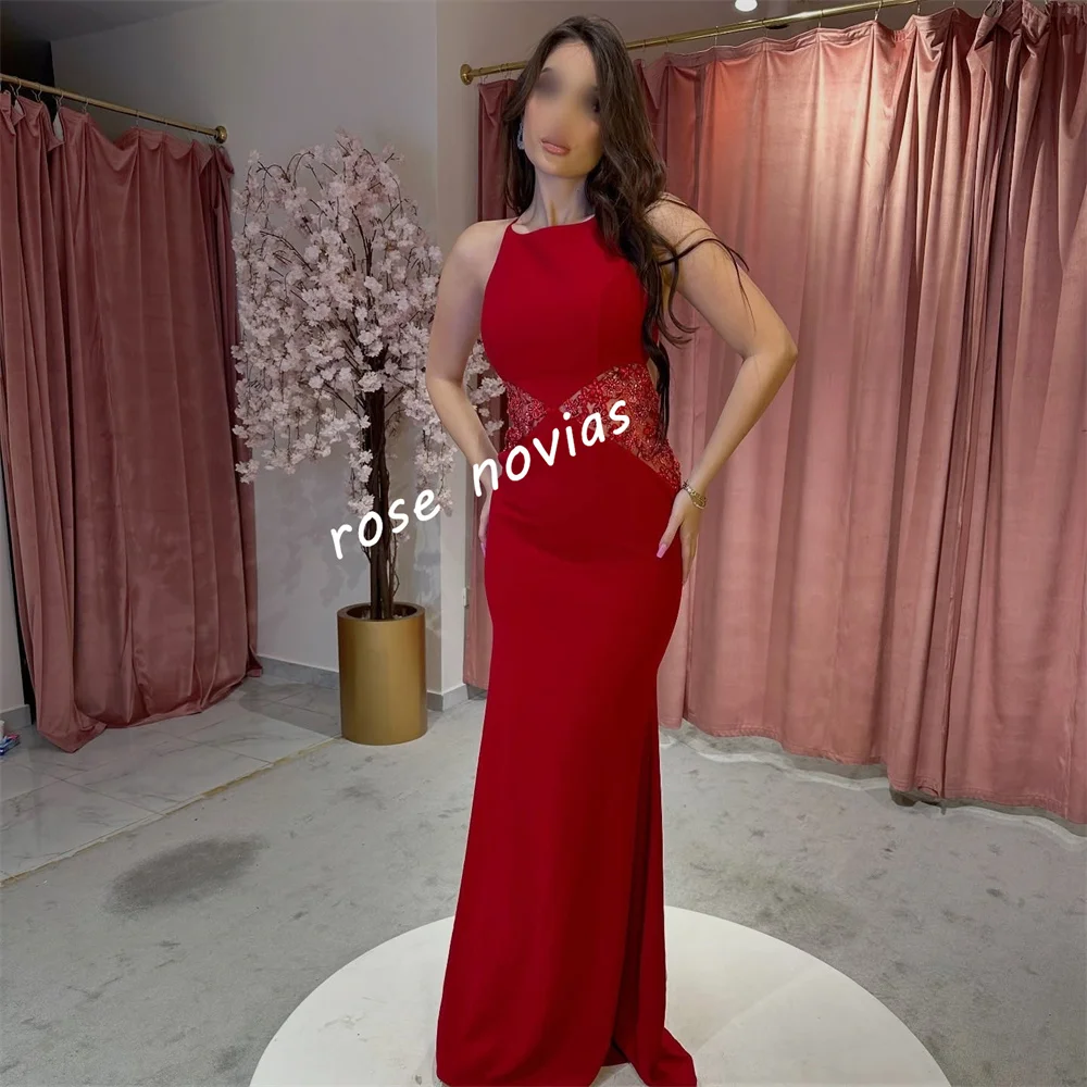 Customized Jersey Applique Halter Backless Trumpet Long Dresses Bespoke Occasion Charming Evening Dress Cocktail Party Gown