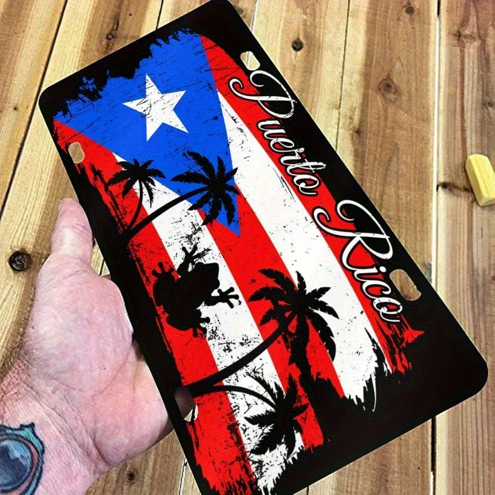 2D Flat Puerto Rico License Plate Decoration | Aluminum Polished Metal Standard License Plate, Easy to Install