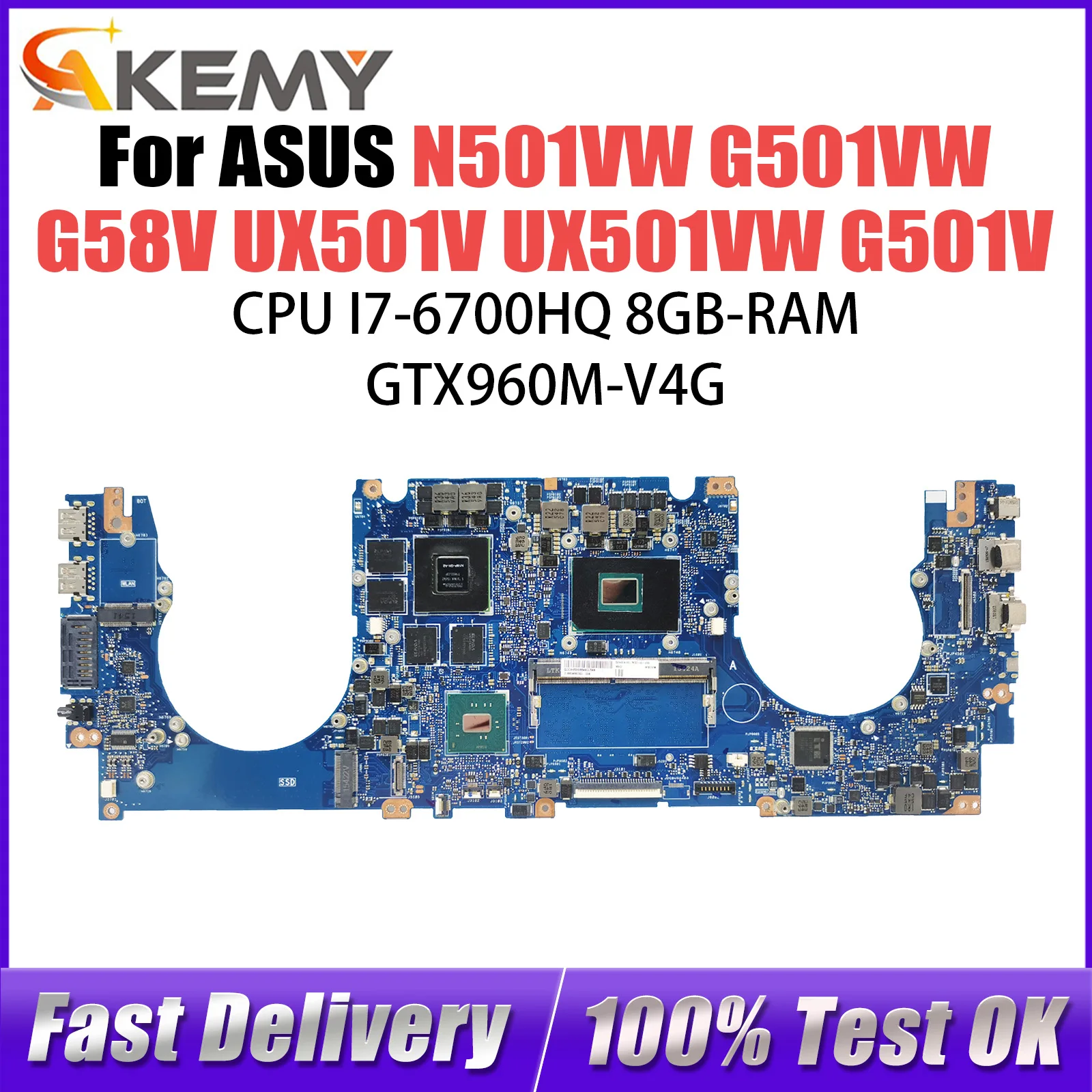 

For ASUS N501VW G501VW G58V UX501V UX501VW G501V Laptop Motherboard N501V Mainboard Test OK I7-6700HQ Cpu 8GB-RAM GTX960M