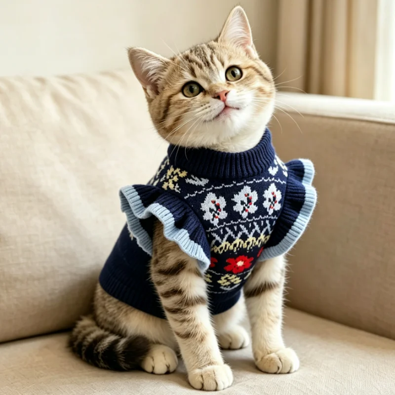 Warm Soft Dog Knit Sweater Winter Pet Dog Clothes Retro Flower Puppy Jacket Cute Cat Pullovers Luxury Pet Sweater Poodle Costume