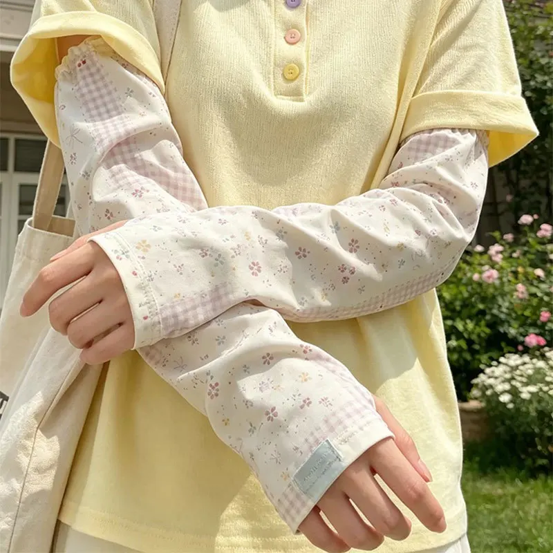 2026 Summer New Plaid Floral Sun-Protective Ice Sleeves for Women – UV-Blocking Arm Covers for Driving and Cycling