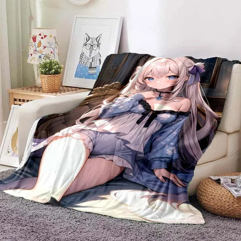 

Hot Sexy Anime Girls Blanket best Gift All season light bedroom warm Decke Soft Plush Flannel Throws Blankets for Sofa Bed Couch