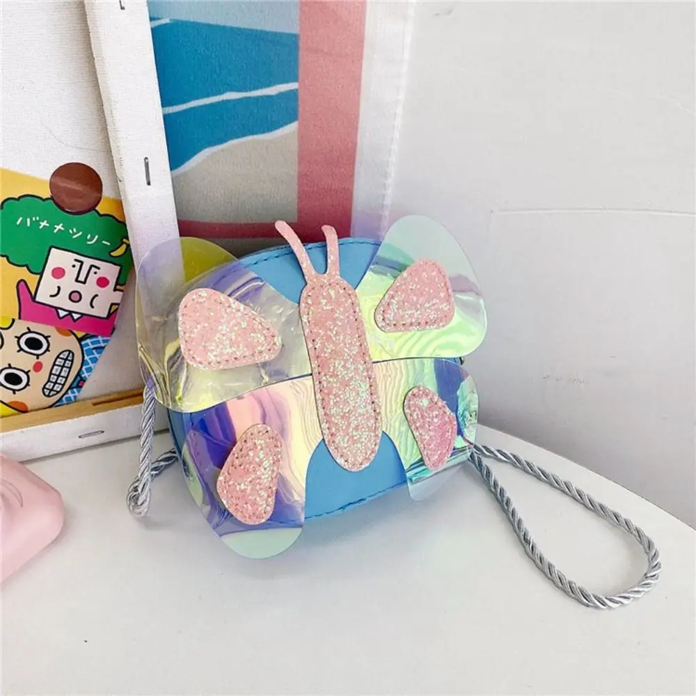 Bolso de mano de colores contrastantes para niños, Mini bolso cruzado de Material PU con lentejuelas, diseño multicolor con forma de mariposa