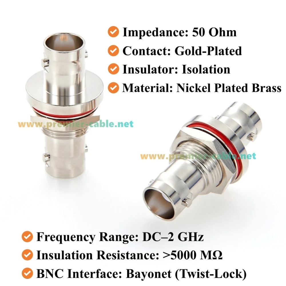 BNC Female to Female Panel Mount Bulkhead Adapter 50 Ohm RF Coaxial Connector BNC Jack to Jack Coupler for Antenna, CCTV Camera