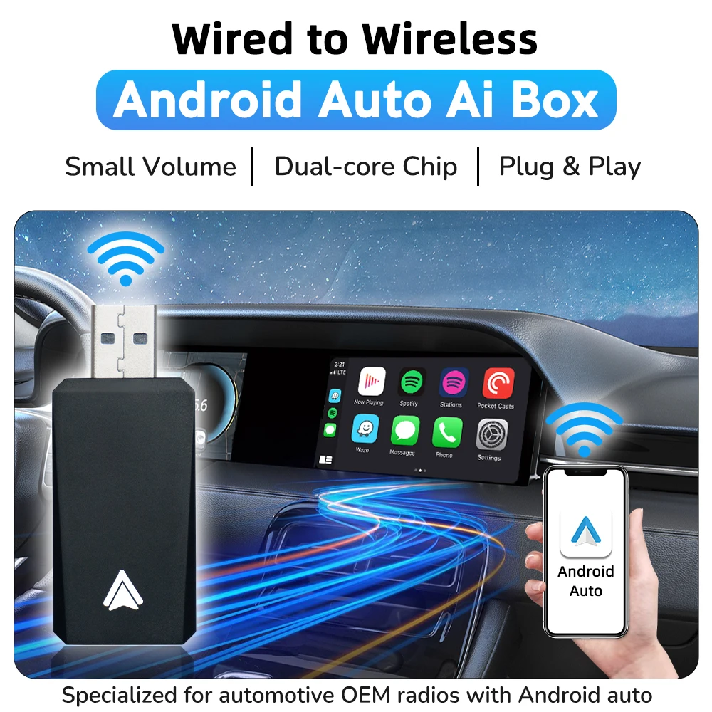 

New Upgraded 6.0 Mini Wired to Wireless Android Auto for Wired Android Auto Car Smart Ai Box Bluetooth WiFi Auto connect Map