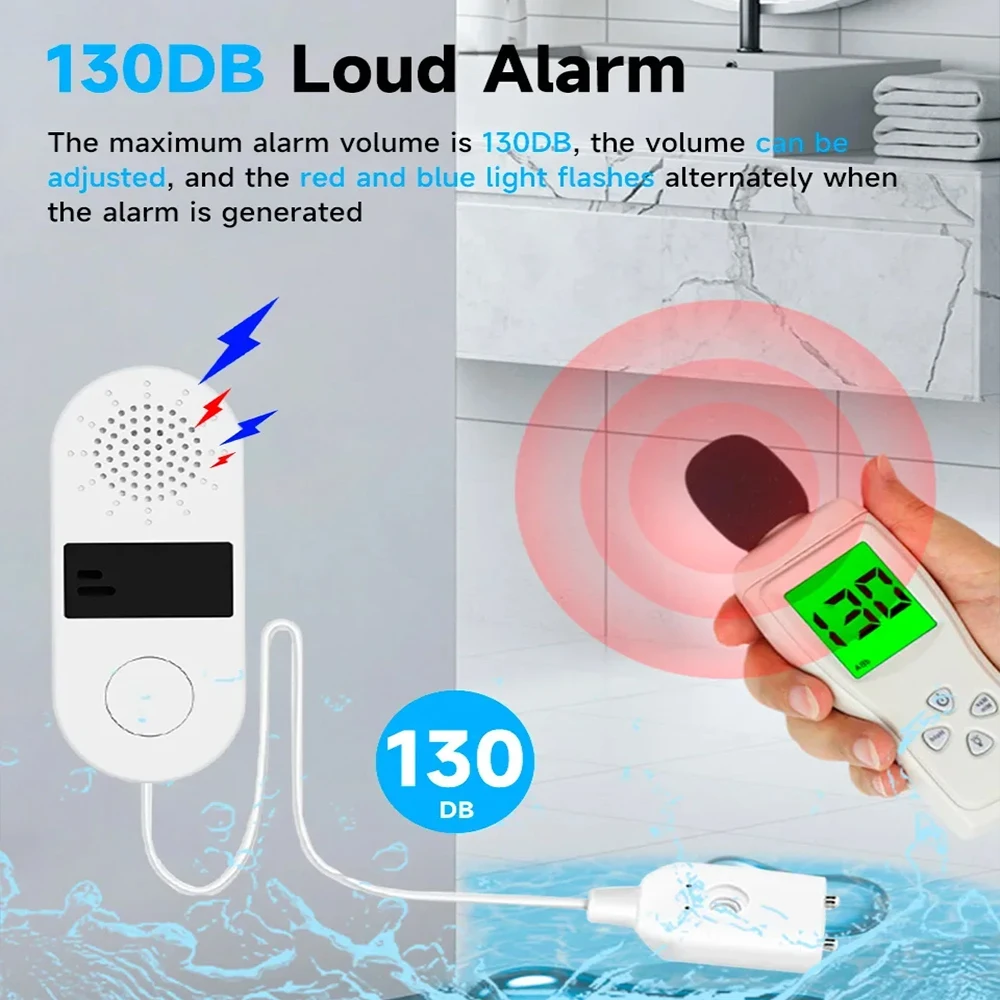 Sensor de fugas de agua inteligente con Wifi, sistema de alarma de sonido y luz, Monitor remoto por aplicación, 130dB, Tuya, venta al por mayor