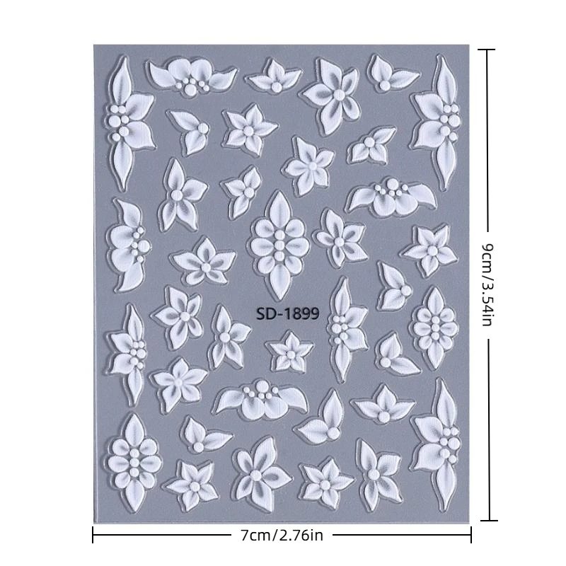 アクリル春夏花柄粘着スライダー装飾 5D エンボスフラワーネイルステッカー エレガントな白緑青の花びらデザイン