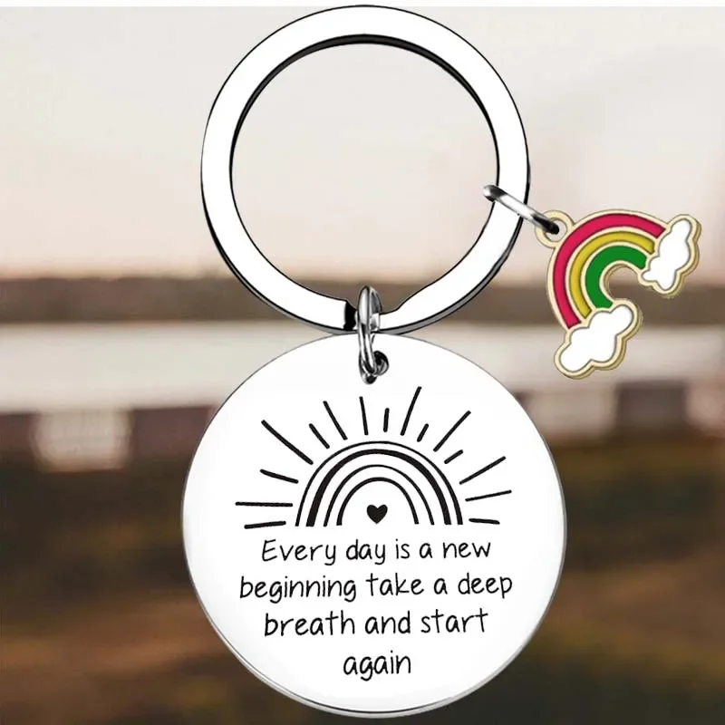 New Sunshine Motivational Key Chain Ring New Beginning keychains pendant Son Gift New Job Gift Encouraging Gift