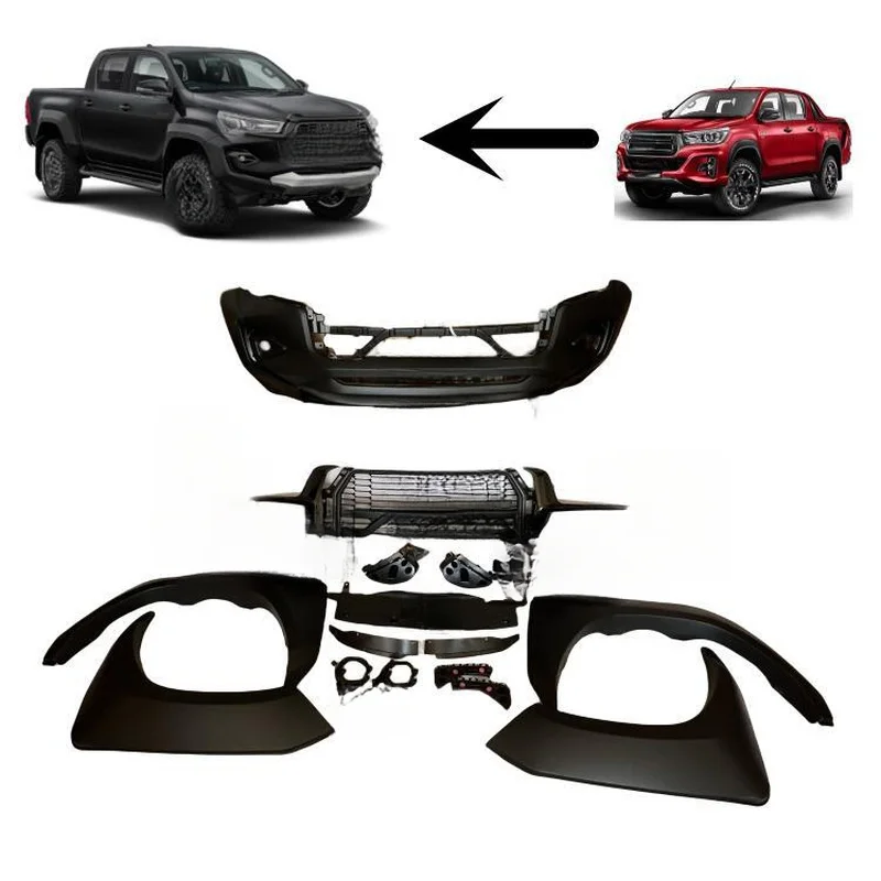 High Quality YORGA 4x4 Pickup Front Bumper Body Kit 2015-2020 Upgrade To 2021 GR Sport Style Exterior Mod Parts