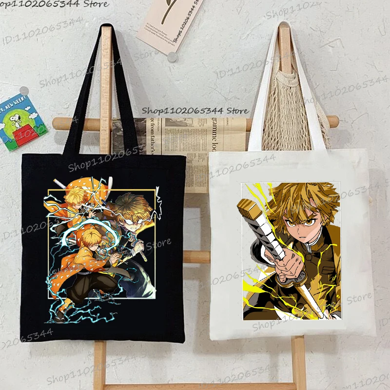 

Demon Slayer аниме Agatsuma Zenitsu большая сумка для женщин и мужчин забавные графические холщовые сумки для покупок Kimetsu No Yaiba сумки на плечо