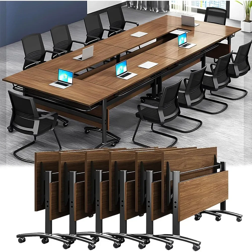 Conference Room Table,Conference Room Table Foldable flip top,Mobile Training Tables with Wheels,Metal Legs