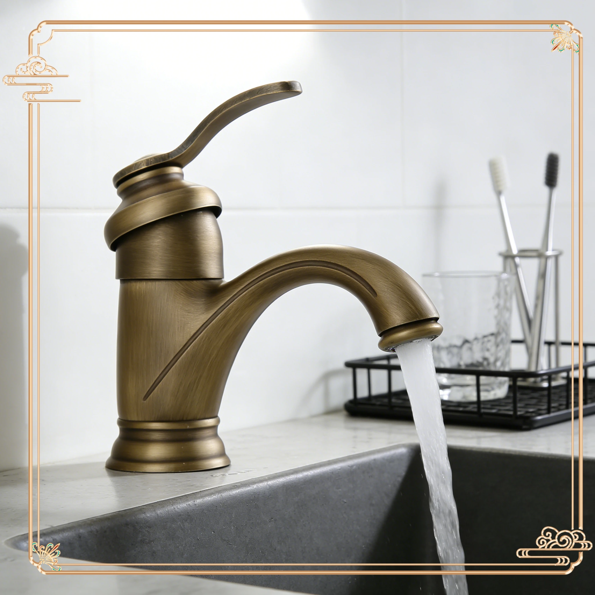 

Новый американский антикварный французский стиль ретро латунная отделка смеситель для горячей и холодной воды для бытовой раковины в ванной комнате