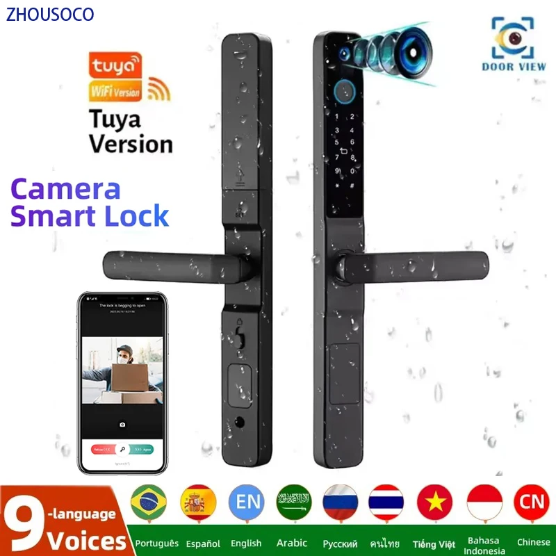 IP66 Wasserdichte Kamera Outdoor Fingerprint Smart Lock TUYA WIFI APP RFID Karte Code Elektronische