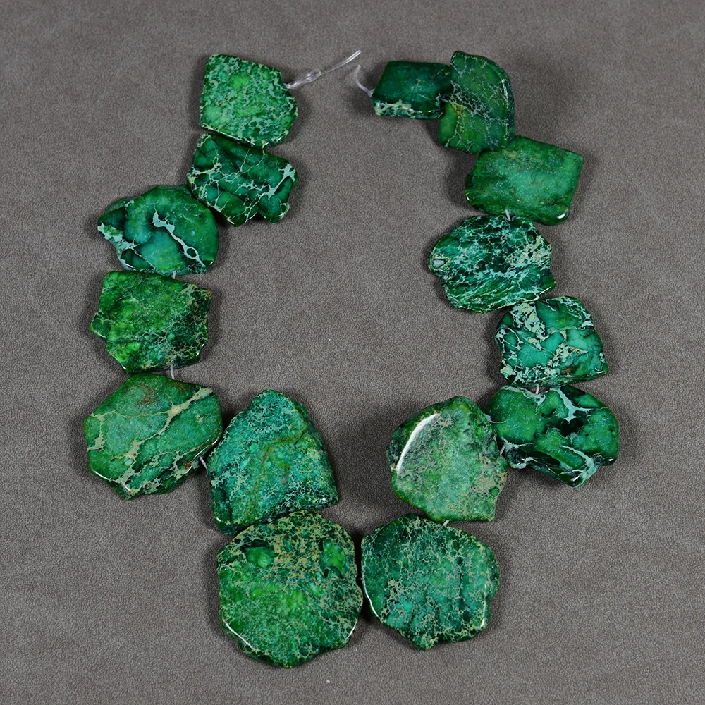 Green Sea Sediment Jasper Imperial Emperor Fancy Turquoise Top Drilled Slab Strand Beads Jewelry Making DIY