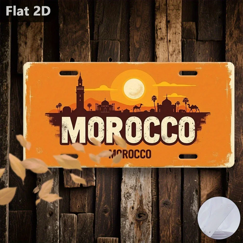 2D Flat, 1pc Outdoor Wall Decor, Morocco Camels Mosques, Retro Metal Decor, Resort City Sign, Decor for Cafe, Garage, Garden