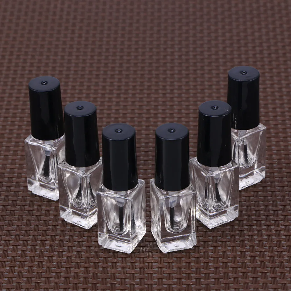 15Pcs High Grade Transparent Glass Nail Bottles Empty Polish Containers with Brush Black Cap Flat Sided for DIY Labeling