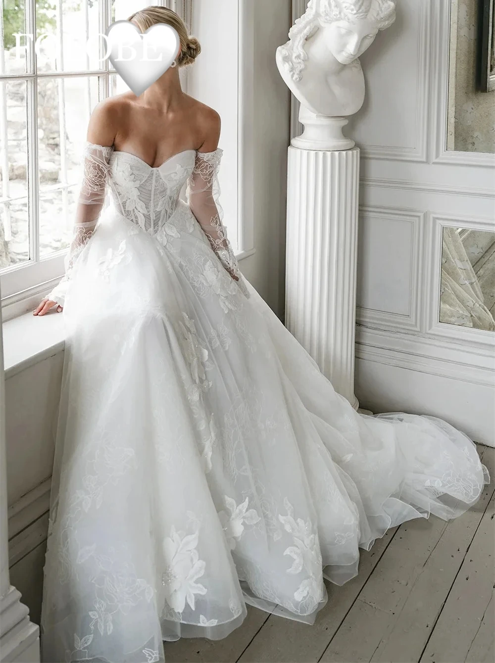 

Vintage Long Puff Sleeves Wedding Dresses Sweethert 3d Flower Lace Applique A Line Evening Dresses 2025 Customized Formal