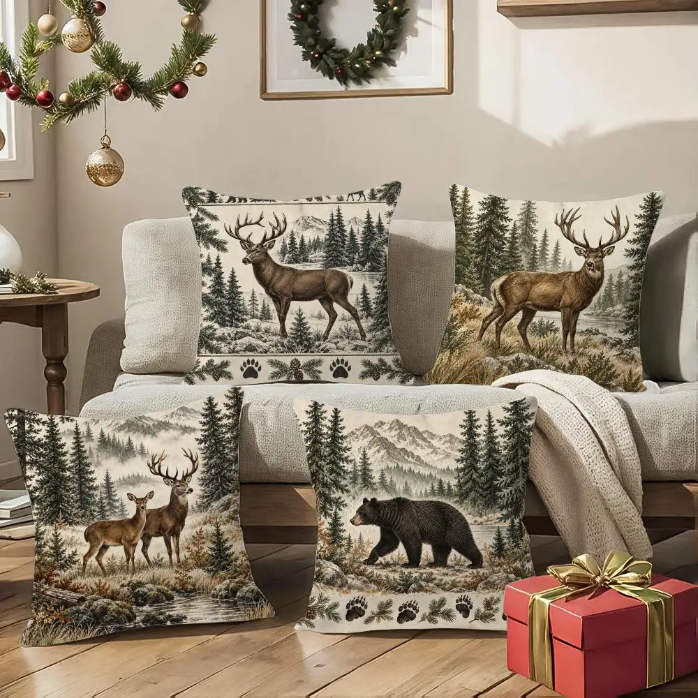 Woodland Wildlife Rustic Whimsical Cushion Cover 1/4Pcs Soft Plush Throw Pillow Cover Double-Sided Print Sofa Living Room Decor