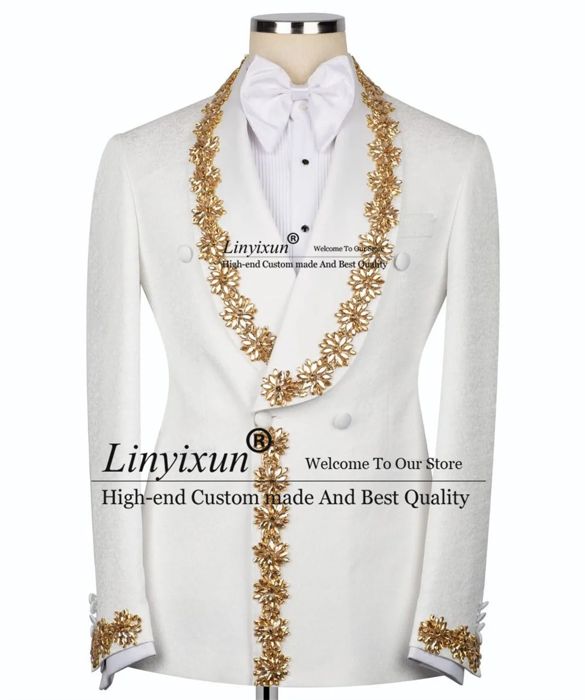 

Shinny Metal Embellished Men Suits Shawl Lapel Groom Tuxedos Customized Diamond Costume Homme 2 Pieces Sets Party Prom Blazer