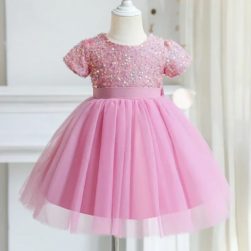 Pink Girl Princess Dress Lace Puffy Flower Girl Dresses Red Christmas Baby Clothes Cute Girls Birthday Dress Wedding Party Dress