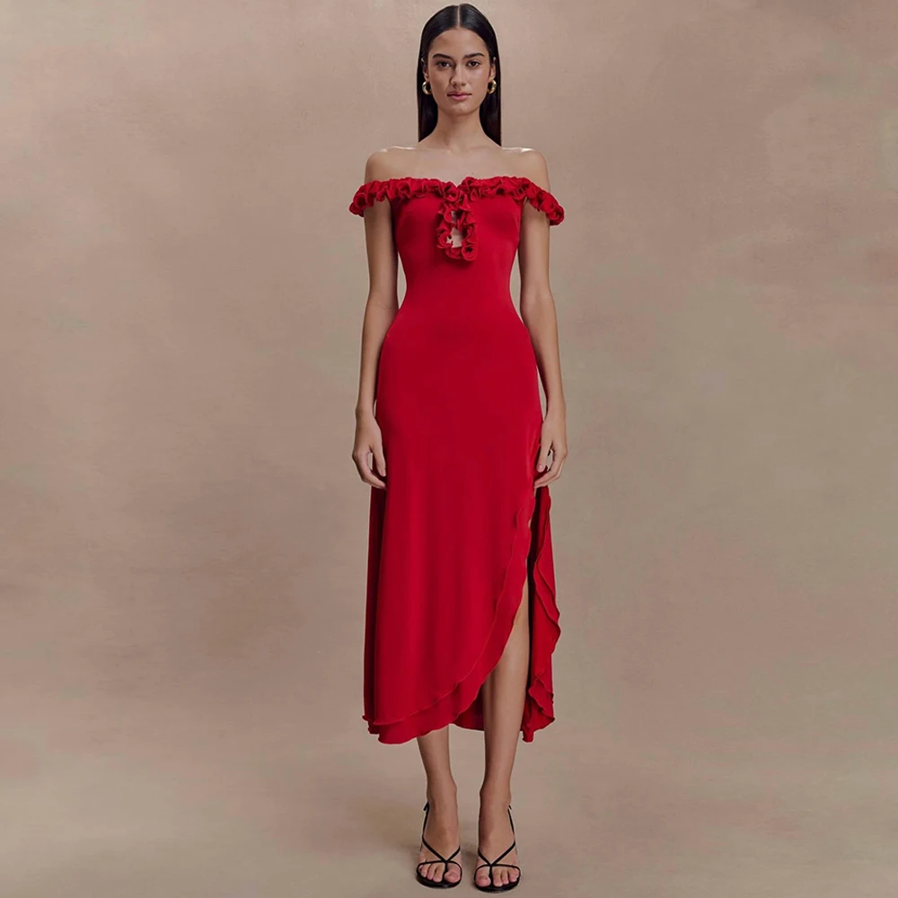 

High Quality Jersey Evening Dress Classic Ruffles Party Dresses Fashion Off the Shoulder Customized Special Occasion Gowns