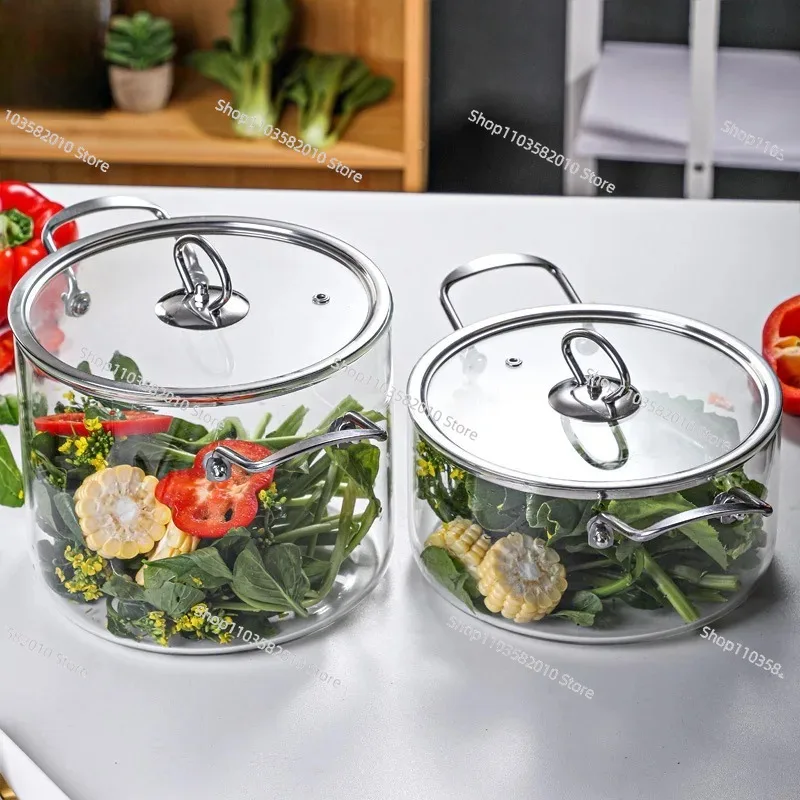 High Borosilicate Glass Saucepan, Heat-Resistant Large Capacity Soup Pot with Double Ears for Gas Stove