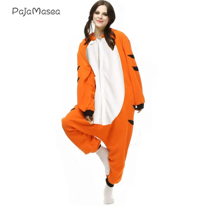 Men Adults Bengal Tiger Onesie Women Cartoon Conjoined Pajama Role-Playing Animal Cosplay Costume For Halloween Raccoon Kigurumi