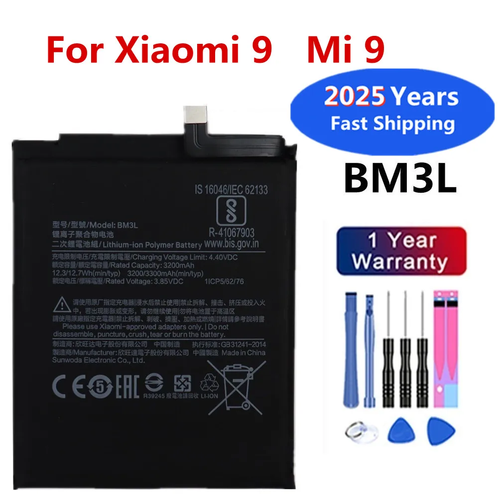 

2025 лет BM3L телефонный аккумулятор для Xiaomi 9 MI9 M9 MI 9 3300 мАч, высококачественные сменные аккумуляторы в наличии + инструменты