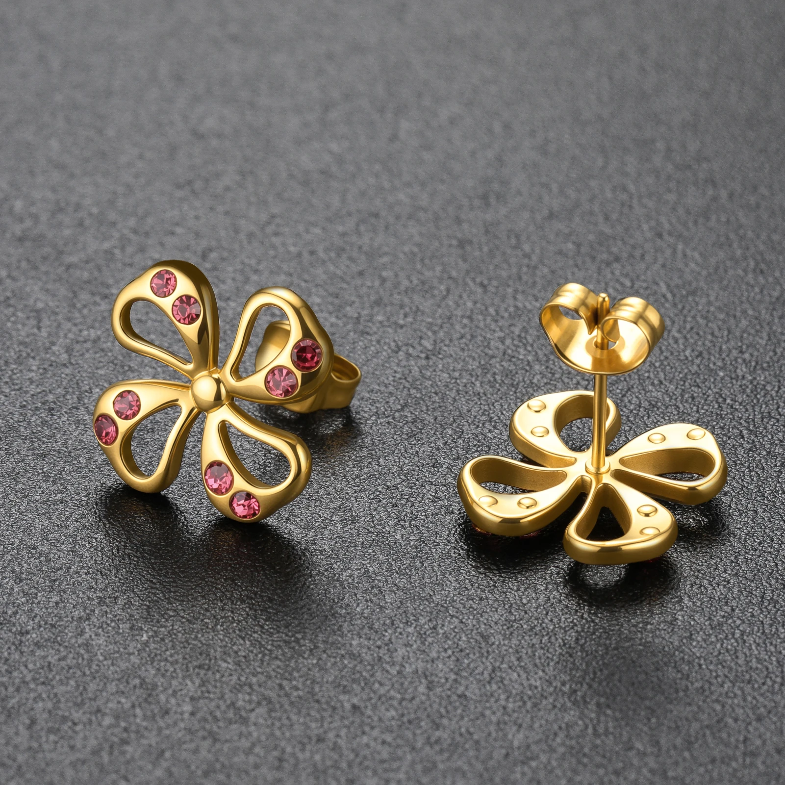 Eueavan Edelstahl Vierblättriges Kleeblatt Strass Ohrstecker Glücksbringer Zierliche Ohrringe Schmuck für Frauen Jubiläumsgeschenk – Detail 5
