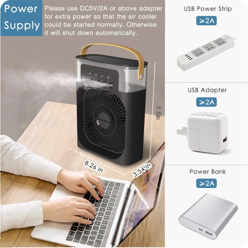Ventilador de refrigeración de verano 3 en 1, humidificador de escritorio portátil, Mini aire acondicionado USB, luz nocturna, niebla de agua para el hogar y la Oficina