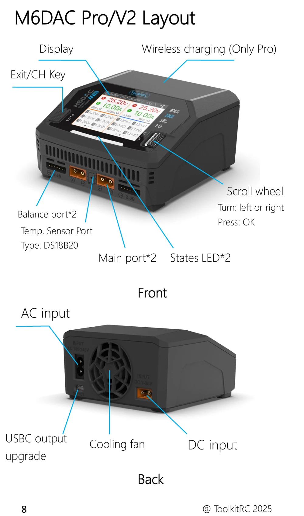 ToolkitRC M6DAC V2/PRO Ladegerät Intelligente Ausgleichsspannung AC300W 200W DC800W Lithium-Batterie 1-6S FPV Spielzeugmodell Auto Zubehör – Detail 3