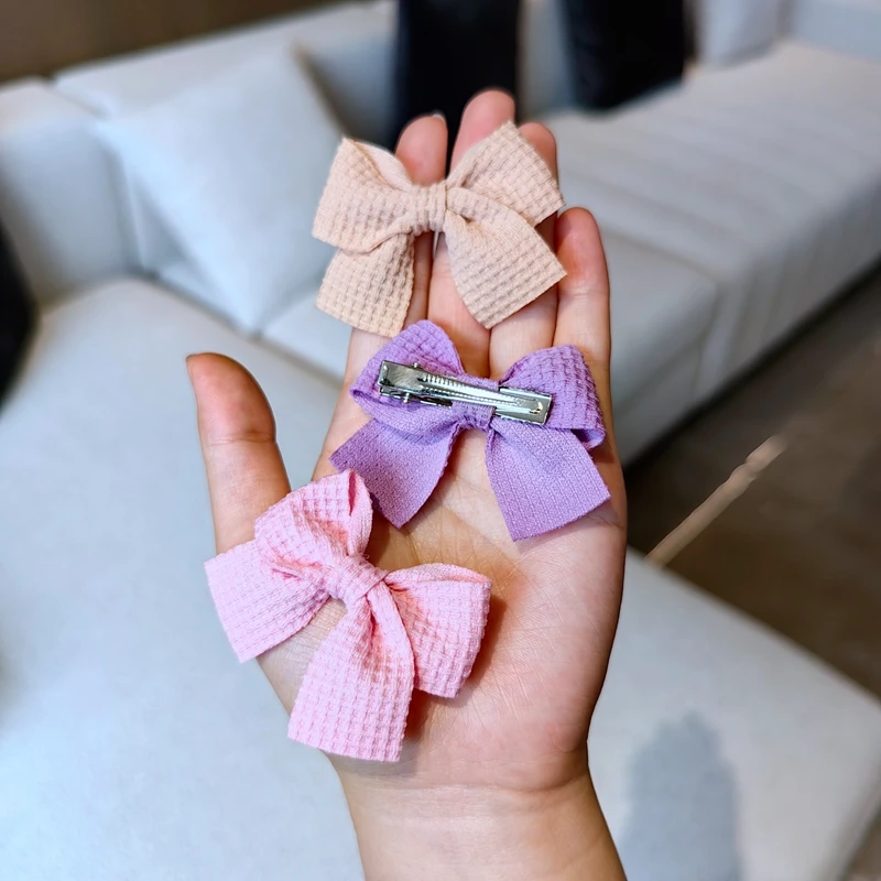 2PCS Soft Cotton Bow Hairpin Girl Sweet Plaid Design Hairpin Color Block Delicate Hairgripe Barrettes Kawaii Child Accessories